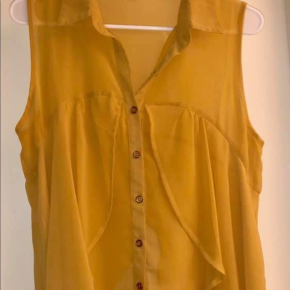 Tops - Mustard yellow sheer top.